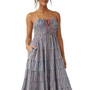 Free People Going Steady Ruffle Sundress NWT Size M Multi Colored Maxi Dress